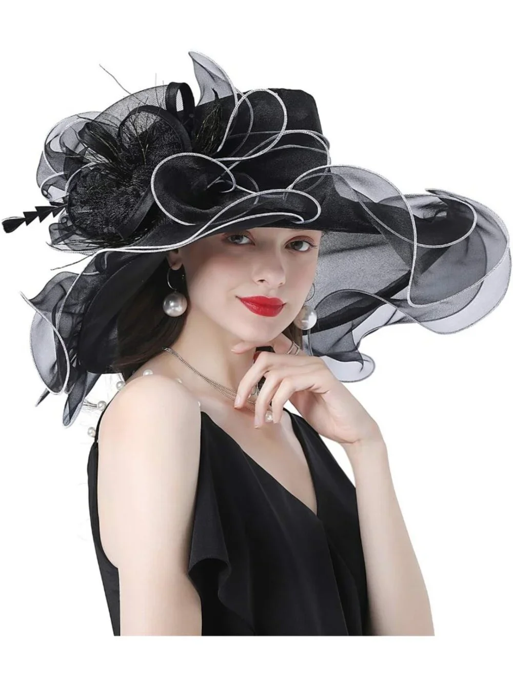 Elegant Wide Brim Organza Church Hat for Weddings & Tea Parties - Dual-Use